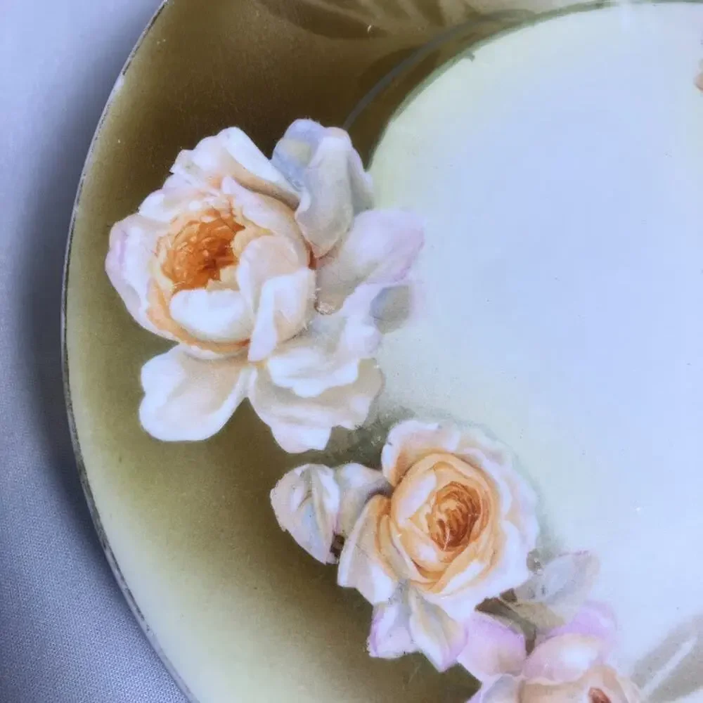 RS Tillowitz Silesia Gold Rim Cabinet Plate Hand Painted Roses Antique 8.25”